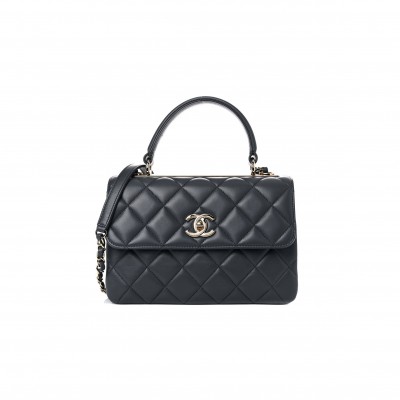 CHANEL LAMBSKIN QUILTED SMALL TRENDY CC DUAL HANDLE FLAP BAG DARK GREY ROSE GOLD HARDWARE (25*17*9cm)